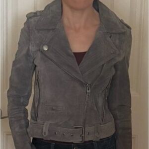 Blank NYC Grey Suede Leather Moto Jacket Zip  Asymmetric Crop Biker XS like new
